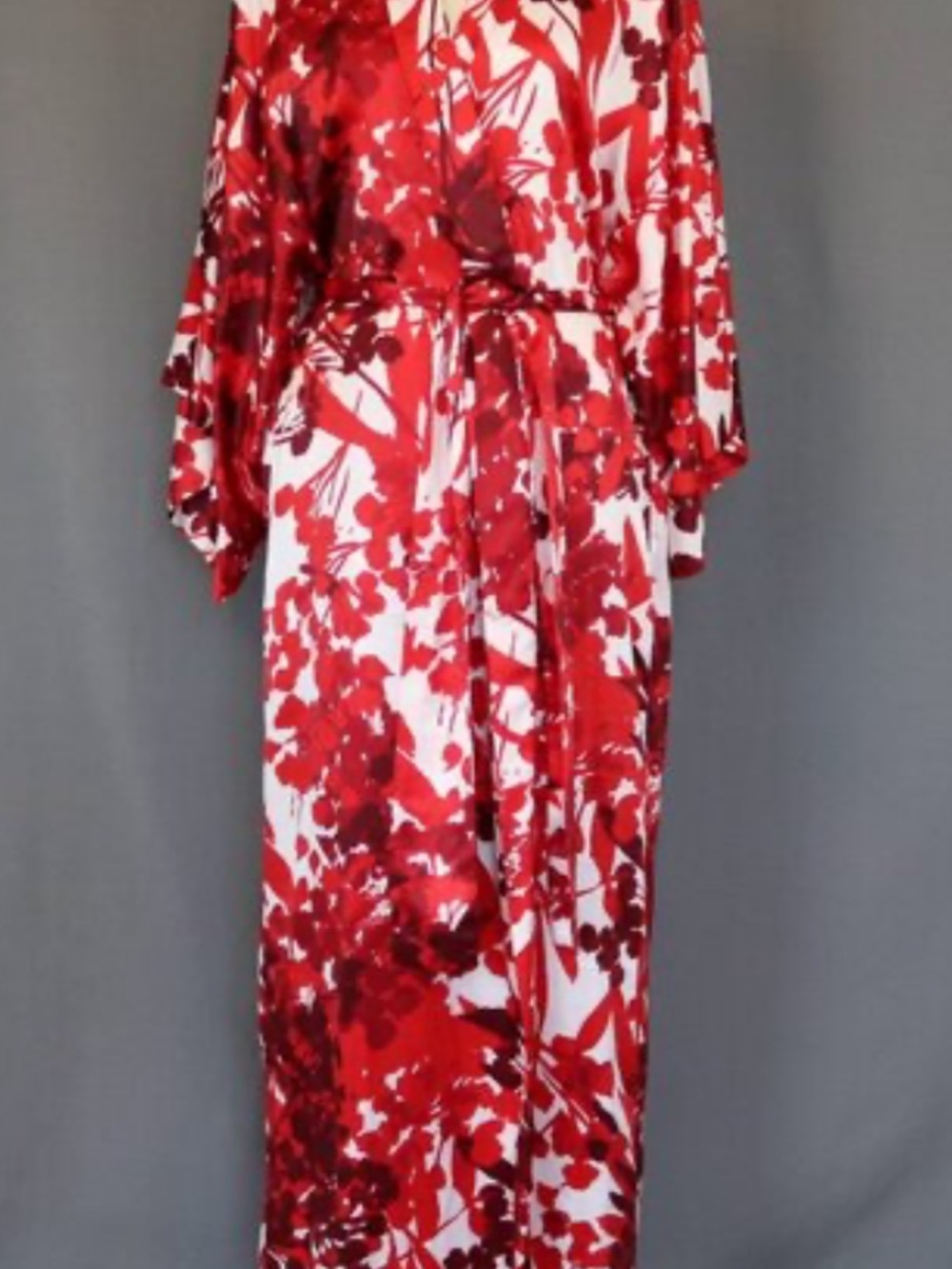 Natori Red and White Floral Tie-Waist Maxi Dress